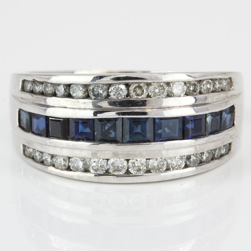 14k White Gold Diamond and Sapphire Anniversary Ring